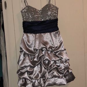 Silver and navy formal dress